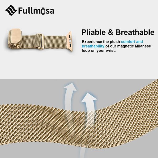 Fullmosa Mágneses Milánói Szíj Apple Watch 38-42mm 40-41mm Kompatibilis - Elegáns Fém Óraszíj Series 1-10, SE, Ultra Modellekhez - Arany