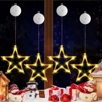   Súprava LED vianočných ozdôb na okno v tvare hviezd Sunshine smile, 4-dielne závesné vianočné osvetlenie