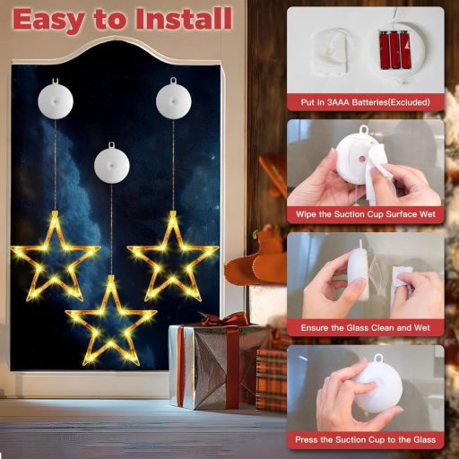 Súprava LED vianočných ozdôb na okno v tvare hviezd Sunshine smile, 4-dielne závesné vianočné osvetlenie