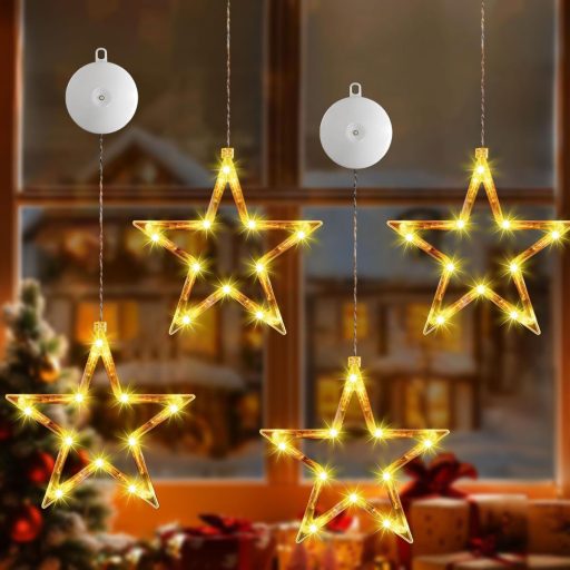 Súprava LED vianočných ozdôb na okno v tvare hviezd Sunshine smile, 4-dielne závesné vianočné osvetlenie