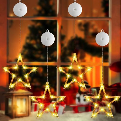 Súprava LED vianočných ozdôb na okno v tvare hviezd Sunshine smile, 4-dielne závesné vianočné osvetlenie