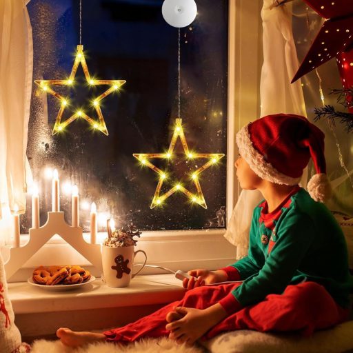 Súprava LED vianočných ozdôb na okno v tvare hviezd Sunshine smile, 4-dielne závesné vianočné osvetlenie