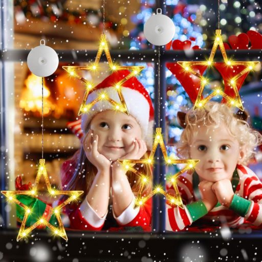 Súprava LED vianočných ozdôb na okno v tvare hviezd Sunshine smile, 4-dielne závesné vianočné osvetlenie