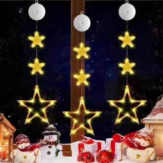   Set de decorațiuni luminoase pentru geam, stele LED zâmbitoare Sunshine, 3 bucăți, iluminare de Crăciun suspendabilă pentru fereastră