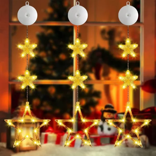Sunshine smile LED csillag ablakdísz szett, 3 darabos függeszthető karácsonyi ablakvilágítás