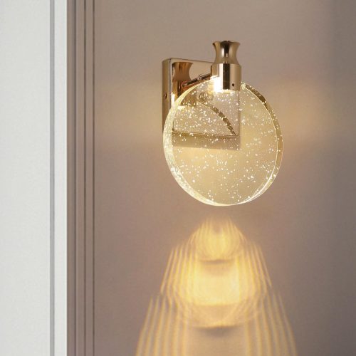 Zxinashu Lampă de perete cristal auriu - Iluminat LED interior cu 3 temperaturi de culoare, aplică de perete din aluminiu în stil Art Deco pentru living, dormitor.