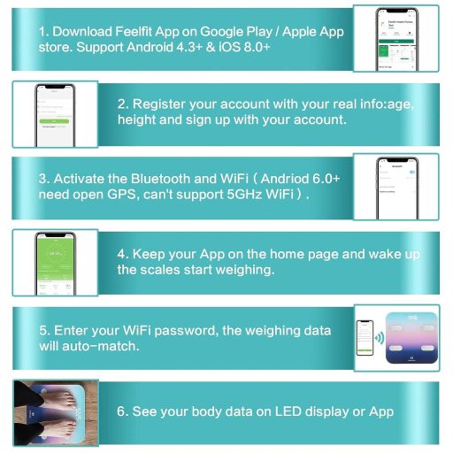 Healthkeep Bluetooth Személyi Mérleg 180kg, LED Kijelzővel iOS Android Apphoz