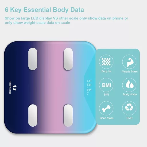 Cântar corporal inteligent Bluetooth Healthkeep 180kg, cu afișaj LED pentru aplicație iOS și Android