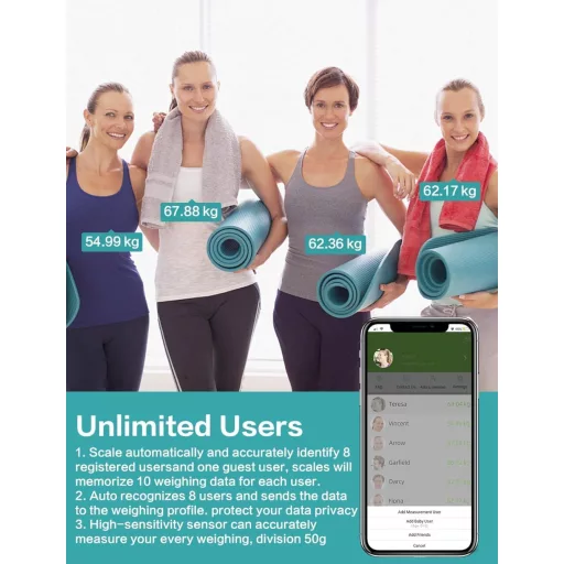 Cântar corporal inteligent Bluetooth Healthkeep 180kg, cu afișaj LED pentru aplicație iOS și Android