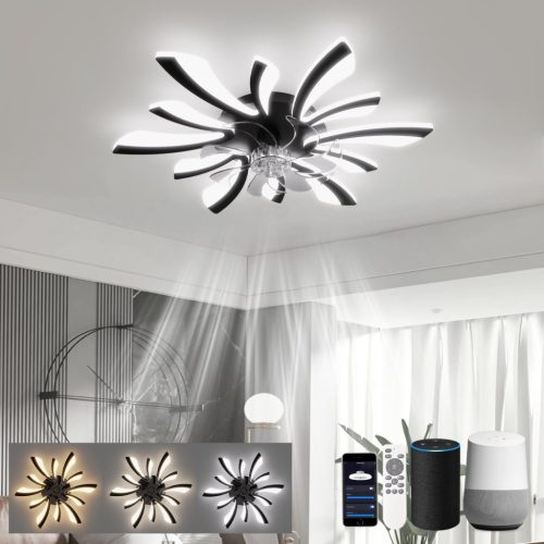 LJX Okos Mennyezeti Lámpa Ventilátorral 78 cm - Alexa és Google Kompatibilis, Csendes DC Motor, Szabályozható Fényerő, Téli/Nyári Üzemmód, F