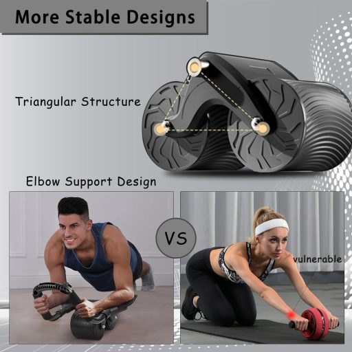 buvyuotu Hasizom Roller Könyöktámogatással és Automatikus Visszarugózással, Hasizom Edzőgép Páros Kerekekkel