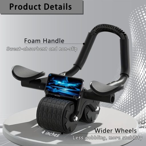 buvyuotu Hasizom Roller Könyöktámogatással és Automatikus Visszarugózással, Hasizom Edzőgép Páros Kerekekkel