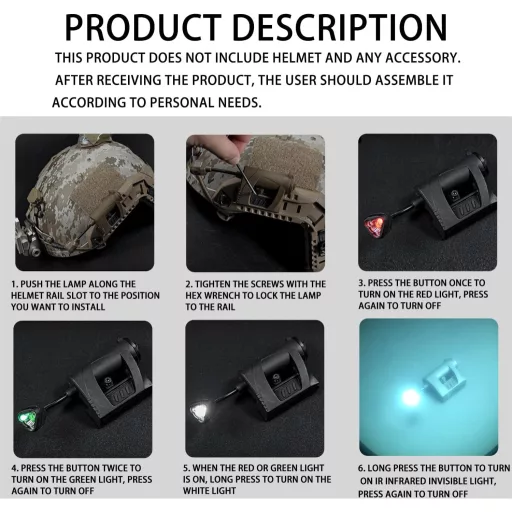 Gunyoo Taktikai Sisak Lámpa 4 Üzemmóddal - Zöld/Piros/Fehér/IR LED Hajlítható Nyakkal - Vadászathoz, Airsoft Játékhoz, Túrázáshoz
