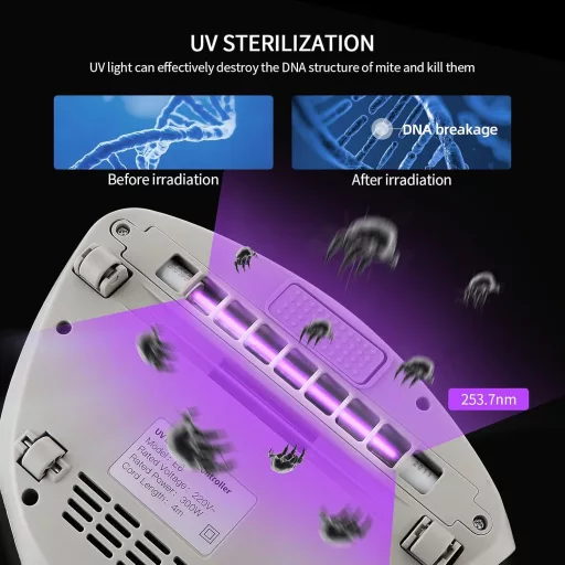 Atkamentesítő UV-C kézi porszívó HEPA szűrővel, allergénszűrés ágyhoz, ruhához