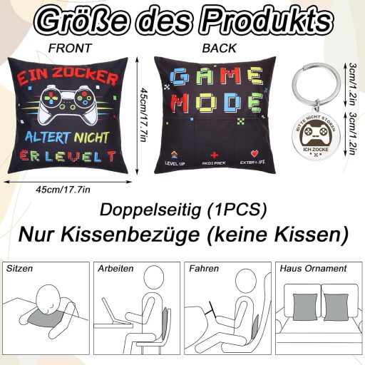 Pernă decorativă Gamer Livdouyu 45x45 cm cu 3 buzunare și breloc