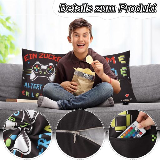 Pernă decorativă Gamer Livdouyu 45x45 cm cu 3 buzunare și breloc