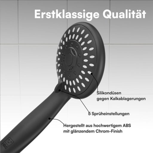 H&S sprchová hlavica, 5 funkcií, silikónové trysky, čierna, úsporná prevádzka