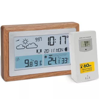  Stație Meteo Wireless TFA Dostmann cu Ramă de Lemn, Termometru de Interior-Exterior
