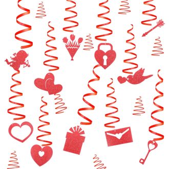   PEUTIER Valentin napi függő dekoráció szett, 11 db piros szív spirál függesztékek