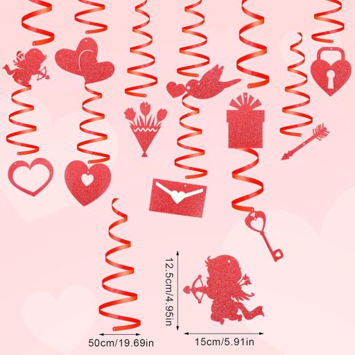 PEUTIER Valentinovo set visećih ukrasa, 11 komada crvenih spiralnih srca