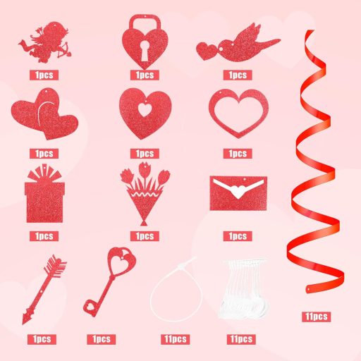 PEUTIER Valentinovo set visećih ukrasa, 11 komada crvenih spiralnih srca