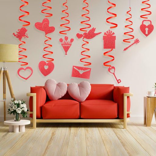 PEUTIER Valentinovo set visećih ukrasa, 11 komada crvenih spiralnih srca