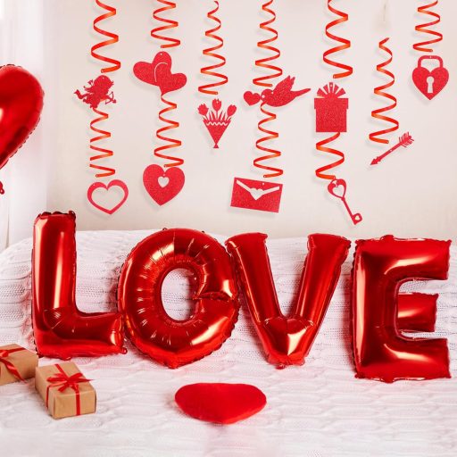 PEUTIER Valentinovo set visećih ukrasa, 11 komada crvenih spiralnih srca