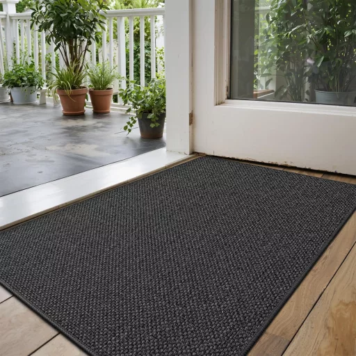 DEXI beltéri lábtörlő 44x75 cm, csúszásmentes szennyeződésfogó szőnyeg, mosható ajtó előtti szőnyeg, sötétszürke