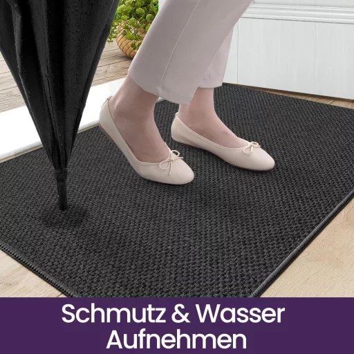 Covoraș de interior DEXI, 44x75 cm, antiderapant, absorbant de murdărie, preș lavabil pentru intrare, gri închis