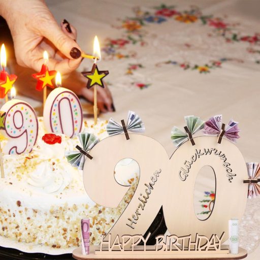 ENLACE Drvena knjiga gostiju za 90. rođendan, dekoracija sa stalkom i drvenim zvijezdama