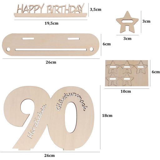 ENLACE Fa Vendégkönyv 90. Születésnapi Dekoráció Állvánnyal és Fa Csillagokkal