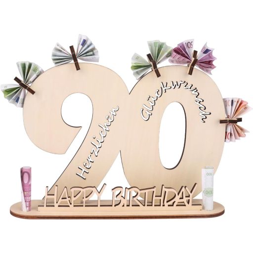 ENLACE Fa Vendégkönyv 90. Születésnapi Dekoráció Állvánnyal és Fa Csillagokkal