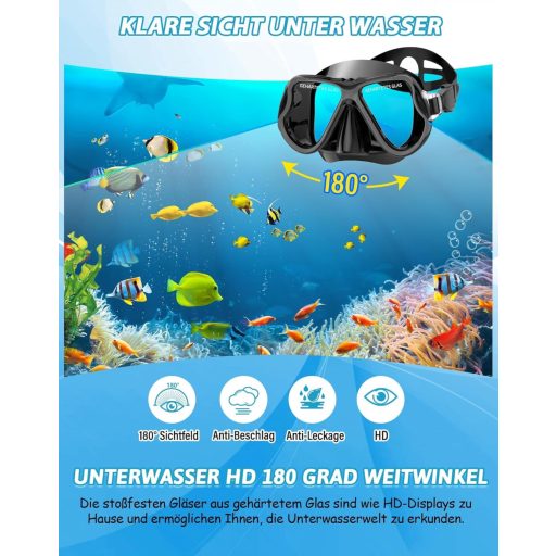 Set de snorkeling 3 în 1 Zenoplige pentru adulți, mască anti-aburire, tub de respirat uscat și labe de înot