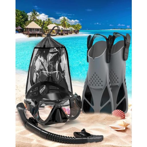 Set de snorkeling 3 în 1 Zenoplige pentru adulți, mască anti-aburire, tub de respirat uscat și labe de înot