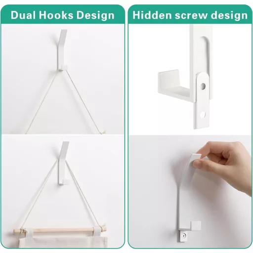 Kssvzz set od 6 bijelih skrivenih zidnih vješalica za kupaonicu i spavaću sobu