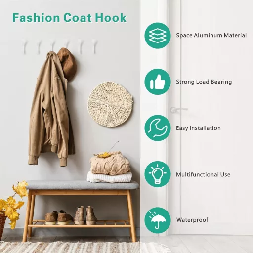 Kssvzz 6 darabos fehér rejtett fali ruhaakasztó szett fürdőszobához és hálóhoz