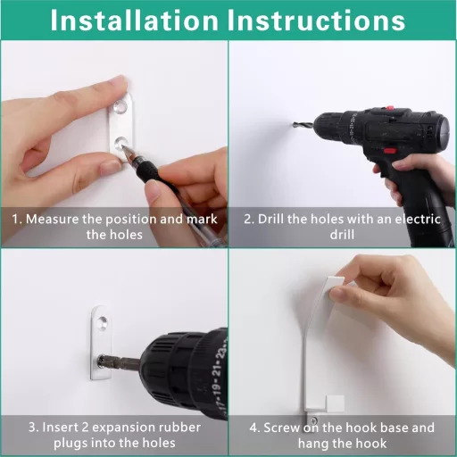 Set de 6 agățători de haine albe, ascunse, pentru baie și dormitor.