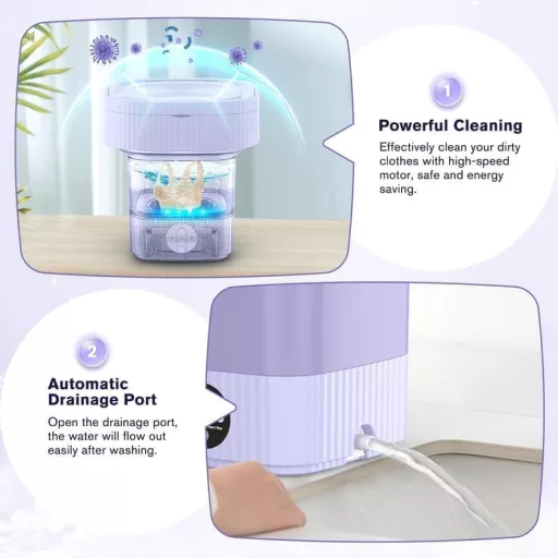 Mini mașină de spălat pliabilă Bubbacare 10L - Vas portabil de spălat pentru haine de bebeluși, lenjerie intimă - Mașină de spălat compactă pentru camping, rulotă - Li