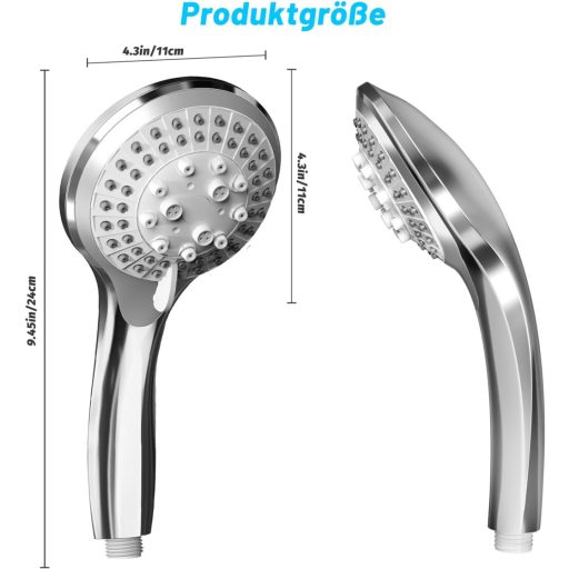 Cap de duș cu efect de ploaie, 5 funcții, economisire de apă, cromat, presiune înaltă.