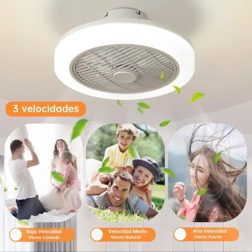 Ventilator de tavan cu LED RGB IZOWE, 45cm, cu telecomandă și lampă cu intensitate reglabilă.