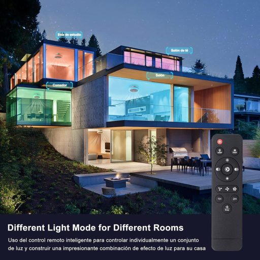 Ventilator de tavan cu LED RGB IZOWE, 45cm, cu telecomandă și lampă cu intensitate reglabilă.