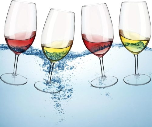 HAHASHOW Lebegő Tritan Borospohár Szett 640ml - Törhetetlen Műanyag Kempingpoharak Medencéhez, Partikhoz, Esküvőre - 4db Modern Könnyű Pohár