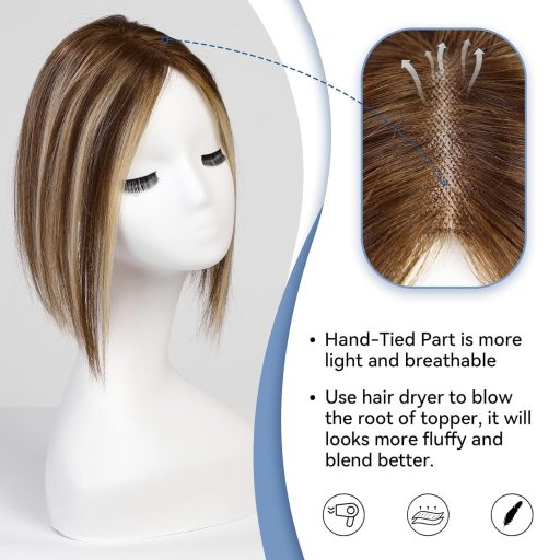 EMMOR Dámske príčesky z pravých vlasov, ručne viazané na švajčiarskej čipkovanej báze, rozmer 9x10 cm, dĺžka 30 cm, hnedé.