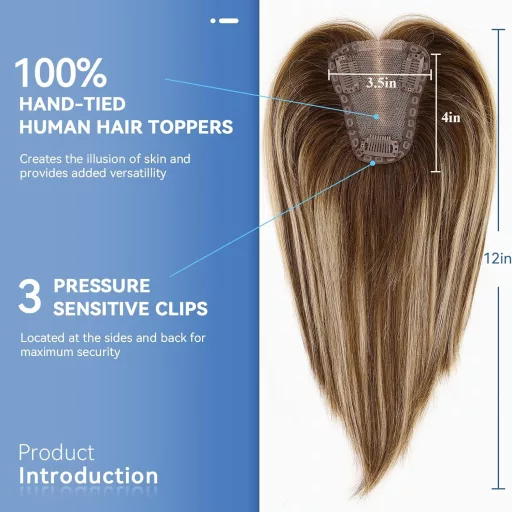 EMMOR Dámske príčesky z pravých vlasov, ručne viazané na švajčiarskej čipkovanej báze, rozmer 9x10 cm, dĺžka 30 cm, hnedé.