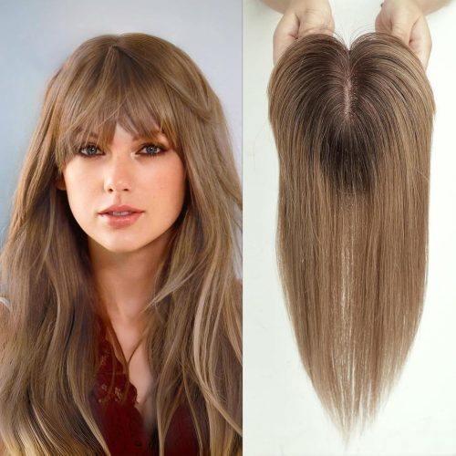 Perucă de păr pentru femei EMMOR - Păr uman natural, 14 inch, densitate 150%, bază de mătase, 3 cleme, culoarea 4, împotriva căderii și subțierii părului.