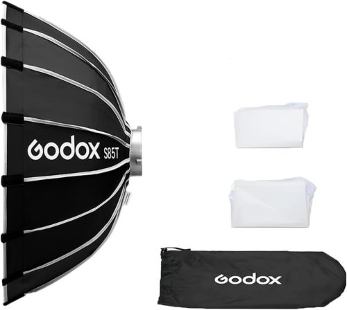 Godox S85T 85 cm Softbox Umbrelă cu Eliberare Rapidă - Modificator de Lumină Pliabil cu Adaptor Bowens și Difuzoare pentru Flash-uri de Studio și Speedlite