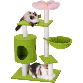   Grebalica za mačke Aechonow 104 cm, toranj s cvjetnim uzorkom, višekatni dvorac za mačke s mrežom i špiljama
