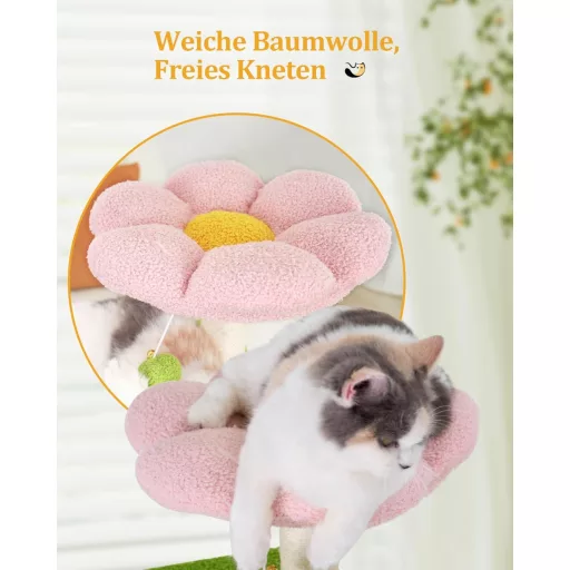 Aechonow 104 cm macskakaparó torony virágmintás, többszintes macskavár hálóval és barlangokkal