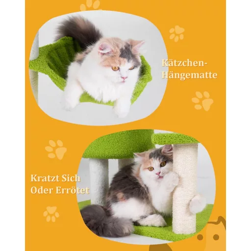 Turn pisică cu model floral Aechonow, 104 cm, castel pisicesc pe mai multe nivele cu plasă și peșteri