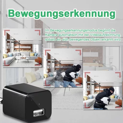 KAMREA Biztonsági Kamera HD 1080P Mini Rejtett Kamera USB Töltő Álcázással Mozgásérzékelő Folyamatos Felvétel Irodai Otthoni Megfigyelés